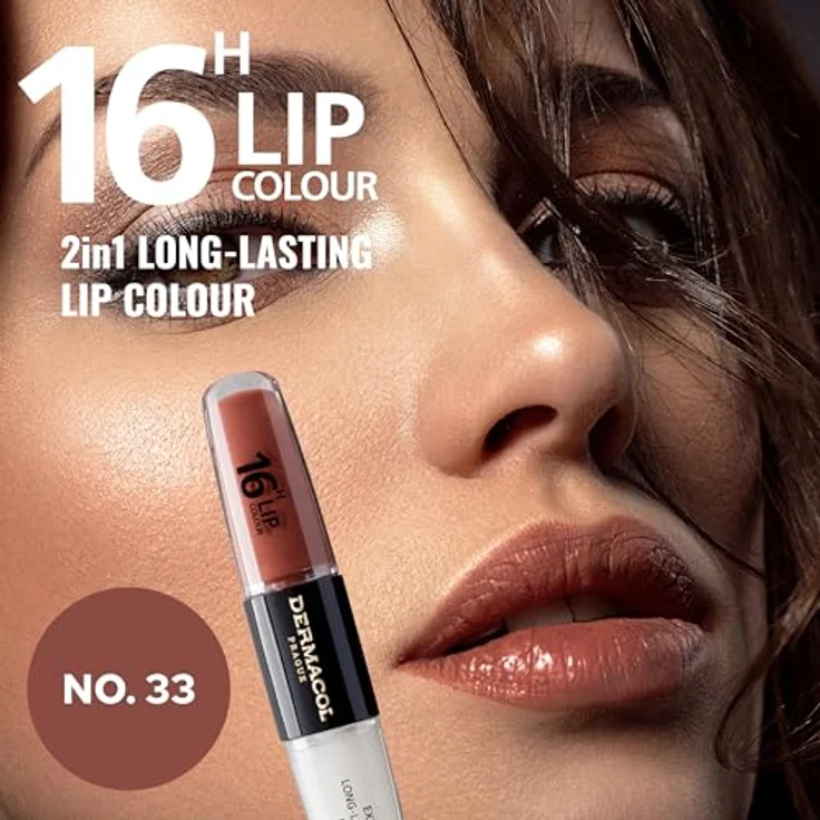 Dermacol 16H Lip Colour, langlebiger, glänzender Lippenstift in Farbton 33 Viva Glam, 2x4 ml, hochpigmentierte Formel mit Vitamin E – Bild 4