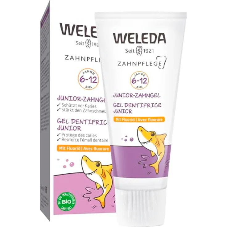 WELEDA Bio Junior Zahngel mit Fluorid - Naturkosmetik Zahnpasta für Kinder von 6-12 Jahren, schützt vor Karies & fördert die Härtung des Zahnschmelzes (vegan, 1x 50ml)