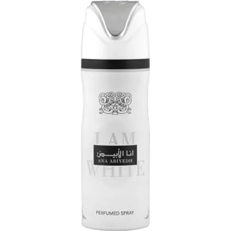 Lattafa Ana Abiyedh I Am White, Parfümiertes Deodorant Spray für Herren, 170 g – frische Noten von Orange und Bergamot, mit Vanille und Amber