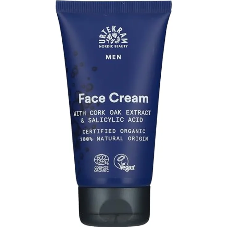 Urtekram Men's Gesichtscreme, mit Korkeichenextrakt, langanhaltende Hydration für sensible Haut, 75 ml, vegan, Bio, natürlicher Ursprung