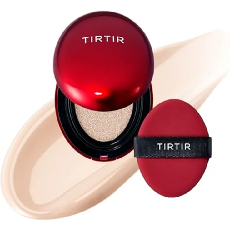 TIRTIR Mask Fit Red Cushion Mini, langanhaltendes Make-up mit Schwämmchen, Farbton 15C Fair Porcelain, 4.5 g