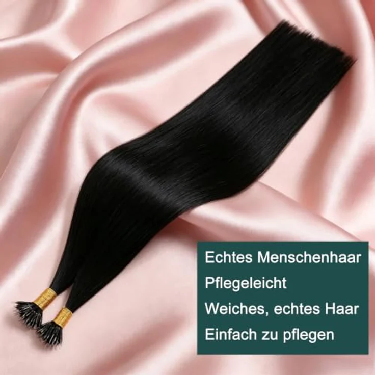 Easyouth Nano Bead Extensions, Echthaar Haarverlängerungen Pechschwarz, 35 cm, 50 Stück, 50g, Pre Bonded, Nano Ring #1 – Bild 3