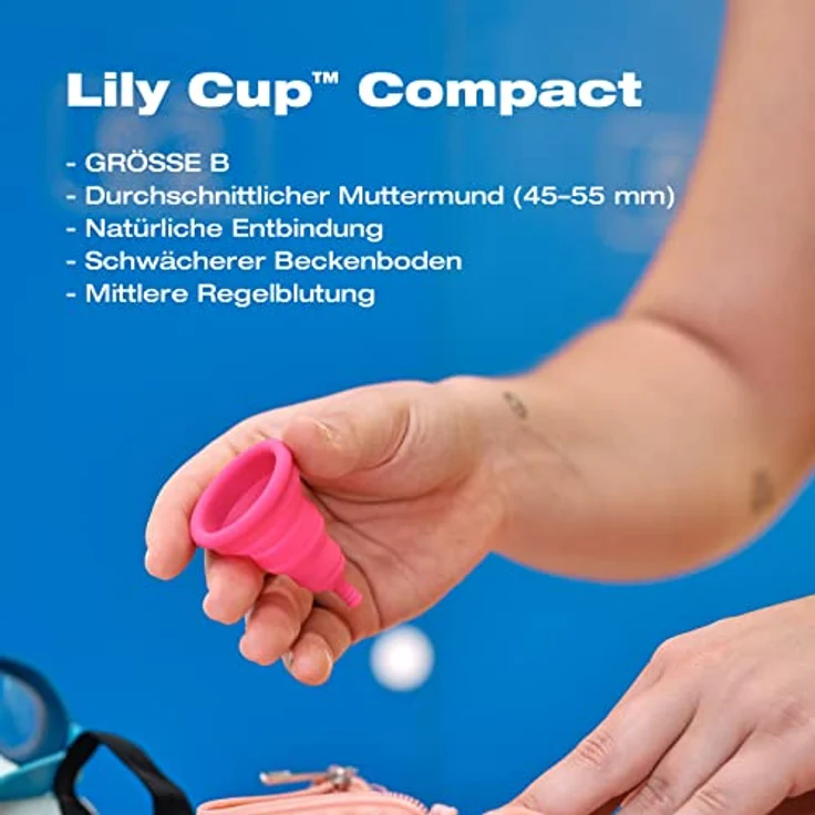 Intimina Lily Cup Compact B, Menstruationstasse 23 ml aus hypoallergenem Silikon, wiederverwendbar, für Sport und Schwimmen geeignet, inkl. Textilbeutel – Bild 4