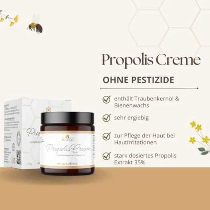 bedrop Propolis Körpercreme, hochdosiert mit Bienenwachs & Traubenkernöl für natürliche Hautpflege, 200ml – Bild 3