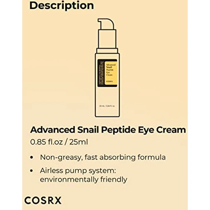 Cosrx Advanced Snail Peptide Eye Cream, aufhellende und feuchtigkeitsspendende Augencreme für die Augenpartien, 25 ml – Bild 8