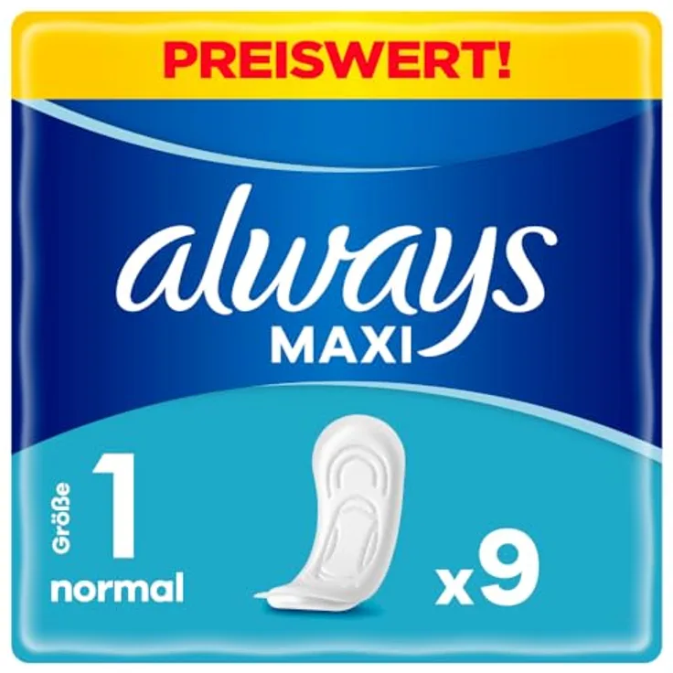 Always Maxi Binden Damen Gr. 1, Normal, 9 Stück, weich, super saugfähig, geruchsneutralisierend, Auslaufschutz