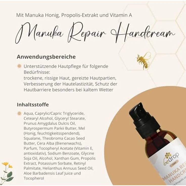 bedrop Manuka Repair Handcreme, mit Manuka Honig und Propolis für geschmeidige Hände, 100 ml – Bild 5