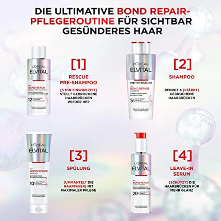 L'Oréal Paris Elvital Repair Spülung zur Haarreparatur, Mit Bond-Repair-Komplex und Zitronensäure, Für weniger Haarbruch und mehr Glanz, Bond Repair, 1 x 150 ml – Bild 4