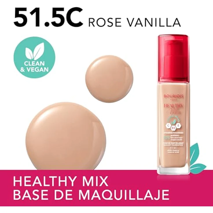 Bourjois Healthy Mix aufhellendes, feuchtigkeitsspendendes Make-up 24 Std., Farbton 51.5C Rose Vanilla, 30 ml – Bild 5