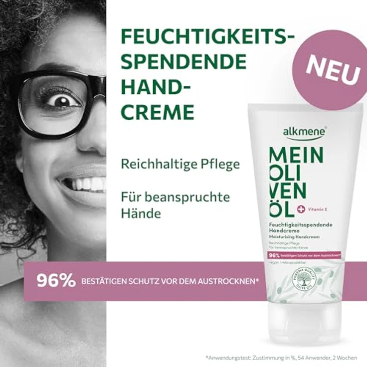 Alkmene Handcreme für sehr trockene Hände, 75 ml - 96% Schutz vor Austrocknen, feuchtigkeitsspendend mit Olivenöl und Vitamin E, vegan, dermatologisch getestet – Bild 2