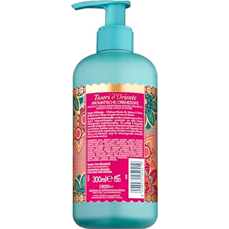 TESORI D’ORIENTE Flüssigseife Ayurveda 300ml, mit Amla-Fruchtextrakt, Sesam-Öl, Aloe vera und Calendula, ayurvedisches Wellness-Ritual, holziger Duft - Orange, Zitrone, Patchouli, Zedernholz – Bild 2