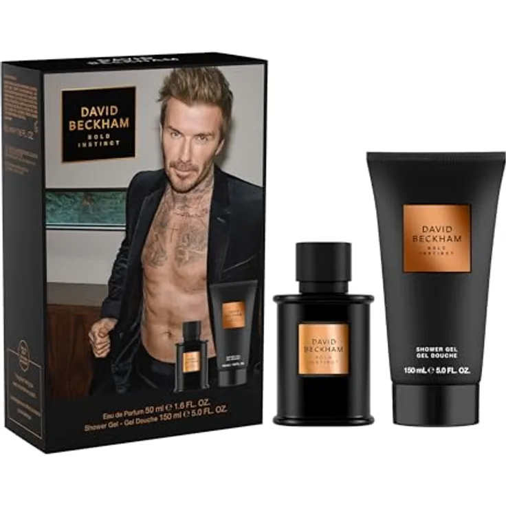 David Beckham Bold Instinct Geschenkset, Eau de Parfum 50 ml & Duschgel Körperspray 150 ml, faszinierend holziger Duft für Männer