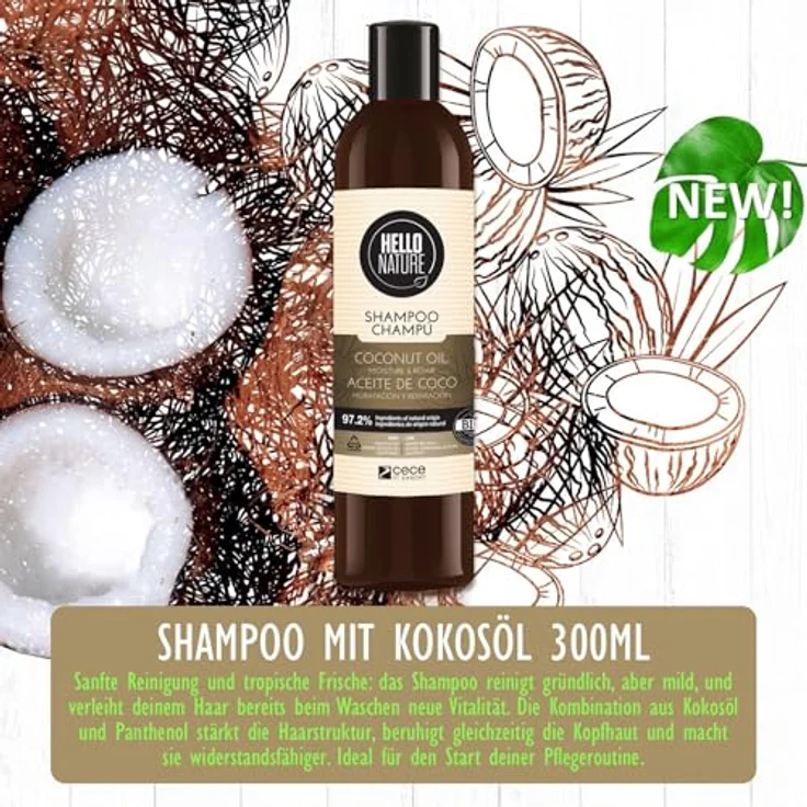 P-Beauty Naturkosmetik Repair Shampoo Kokosöl, 2x300ml - für trockenes & geschädigtes Haar, vegan, silikonfrei, mit Panthenol, Vitamin E, Argan- & Jojobaöl, Anti-Frizz, bio – Bild 2