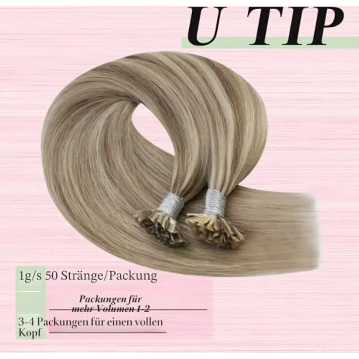 YoungSee U-Tip Echthaar Bondings, 40 cm, 40g, Braun/Hellbraun/Platinblond, Invisible Hot Fusion Extensions für natürlichen Look – Bild 4