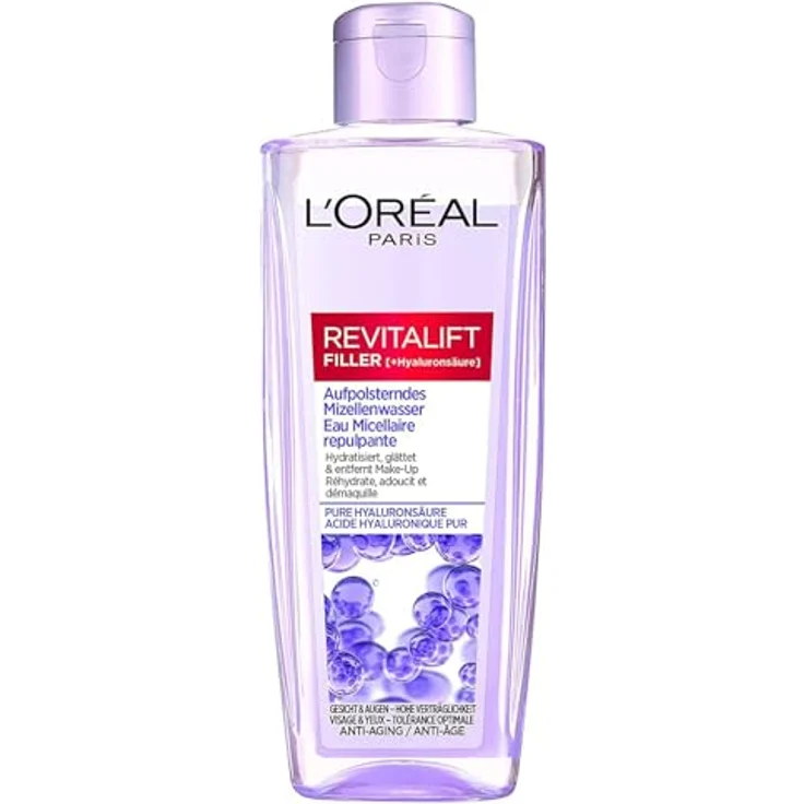 L'Oréal Paris Aufpolsterndes Hyaluron Mizellenwasser, Anti Aging Gesichtsreinigung, Reinigung mit purer Hyaluronsäure, Make up Entferner, Revitalift Filler, 200 ml – Bild 1