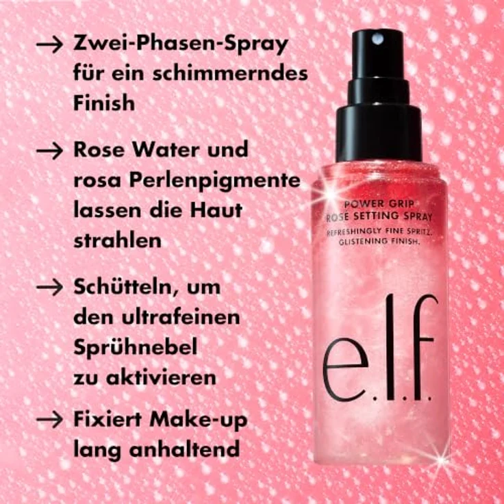 e.l.f. Power Grip Rosé Setting Spray, Zwei-Phasen-Fixierspray mit Niacinamid für langen Halt und schimmerndes Finish, vegan und tierversuchsfrei – Bild 2