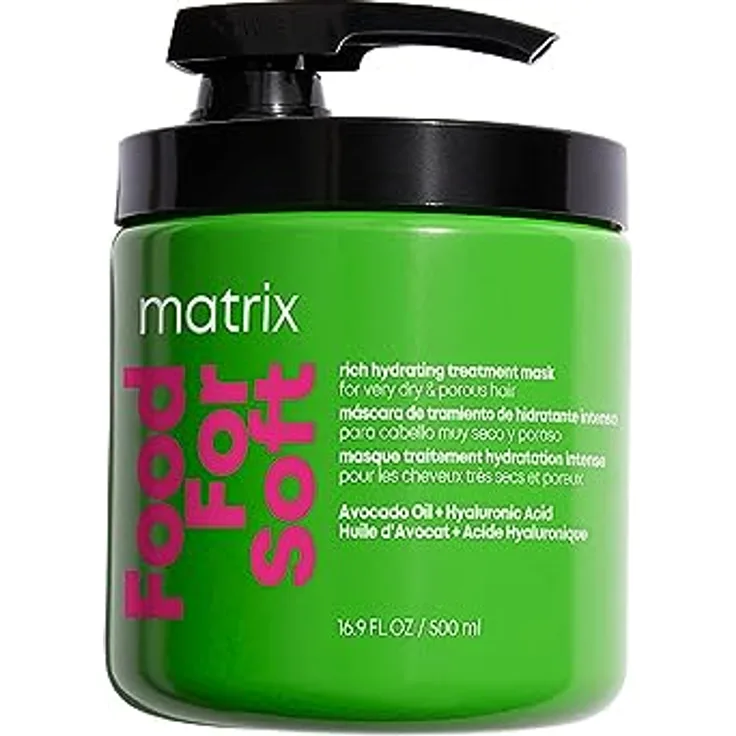 Matrix Haarmaske für trockene oder poröse Haartypen, Mit Avocado-Öl und Hyaluronsäure, Feuchtigkeitsspendend und pflegend, Vegane Formel, Food For Soft, 1 x 500 ml