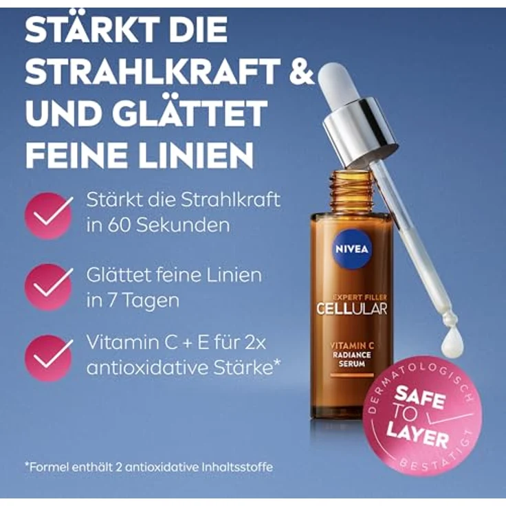 Nivea NIVEA CELLULAR Expert Filler Vitamin C Serum, Anti-Falten-Gesichtsserum, 30 ml, für alle Hauttypen geeignet – Bild 2