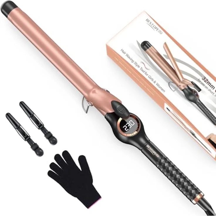 BESTOPE PRO Lockenstab 25mm, Extra langer Hair Curler mit 30s Schnellheizung, Multi-Temperatur, großem LCD-Display & Klemme, inkl. Handschuh – Bild 1