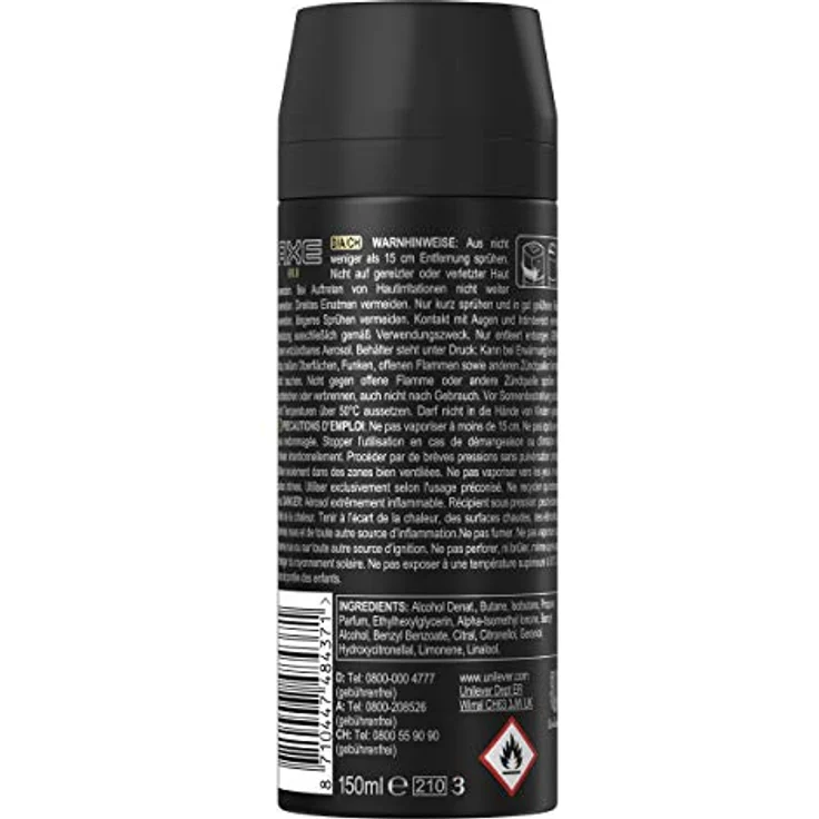 Axe Bodyspray Gold Deo, ohne Aluminium, 150 ml, 3er Pack, bekämpft Körpergeruch mit Agarholz und Vanille, 48 Stunden Schutz – Bild 2