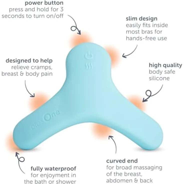 plusOne Breast Body Warming Lactation Massager, 5 Vibrationsmodi, wasserdicht, ergonomisches Design für gezielte Massage – Bild 3