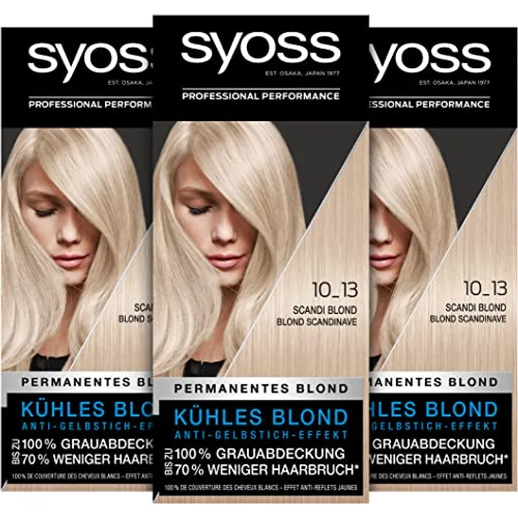 Syoss Color Coloration 10_13 Scandi Blond Stufe 3 (3 x 115 ml), Haarfarbe mit Anti-Gelbstich-Effekt für kühles Blond, 70 % weniger Haarbruch*