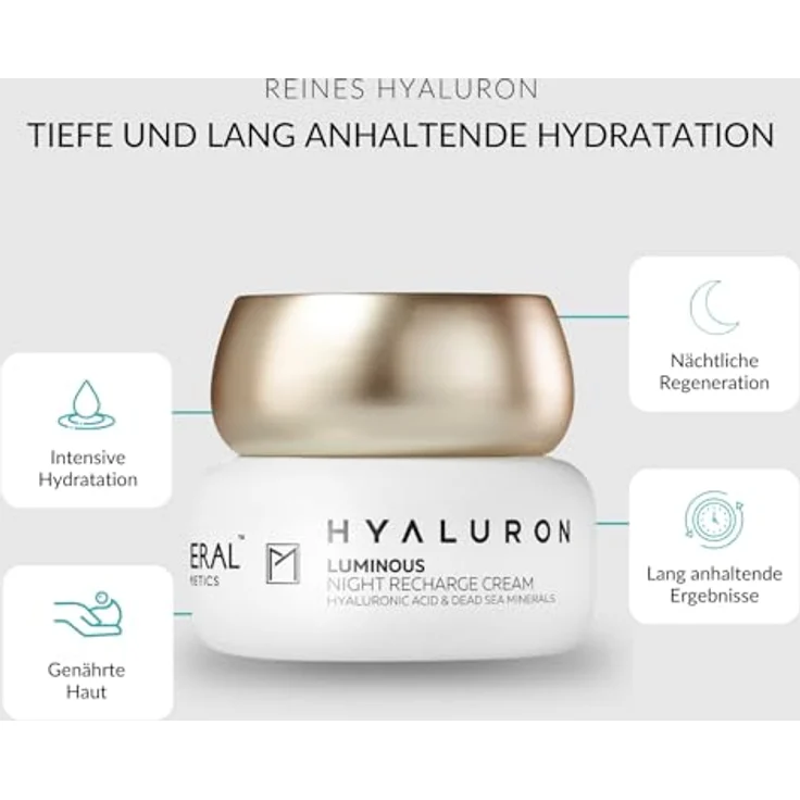 M PURE MINERAL DEAD SEA COSMETICS Pure Mineral Regenerierende Hyaluron Nachtcreme - 50ml, für alle Hauttypen, mit Toten Meer Mineralien, intensive Feuchtigkeit, ohne Silikone, Sulfate, Parabene, Anti-Falten Wirkung – Bild 2