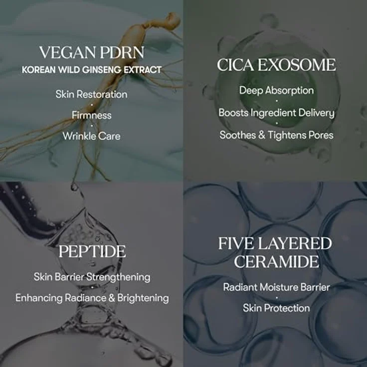 VT Cosmetics PDRN Cica Exosome Firming Ampoule 30 ml, Gesichtsserum für Feuchtigkeit, Elastizität und Hautberuhigung – Bild 3