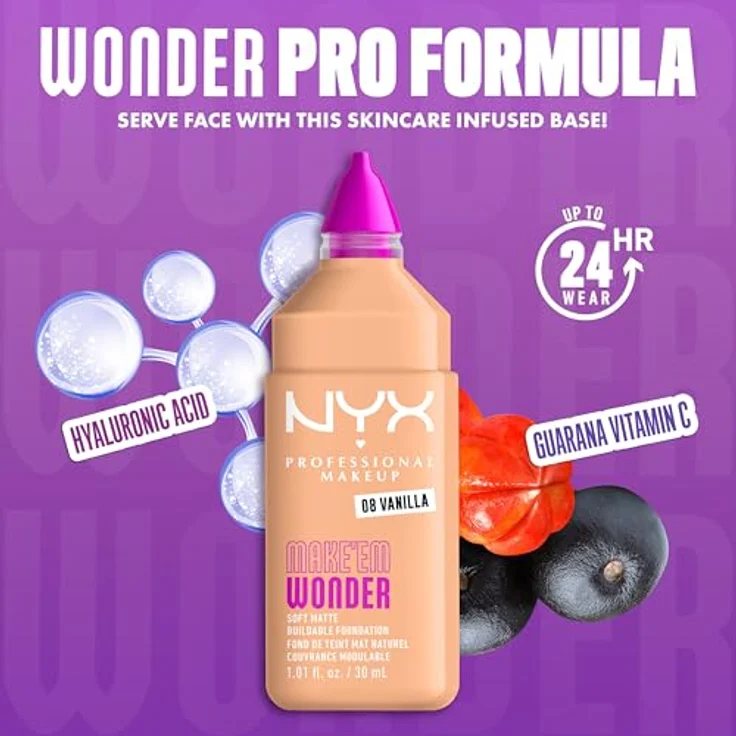 NYX Professional Makeup Make 'EM Wonder Foundation, 30 ml, Glow-Booster, soft-mattes Finish, Farbe 8 - VANILLA – Bild 4