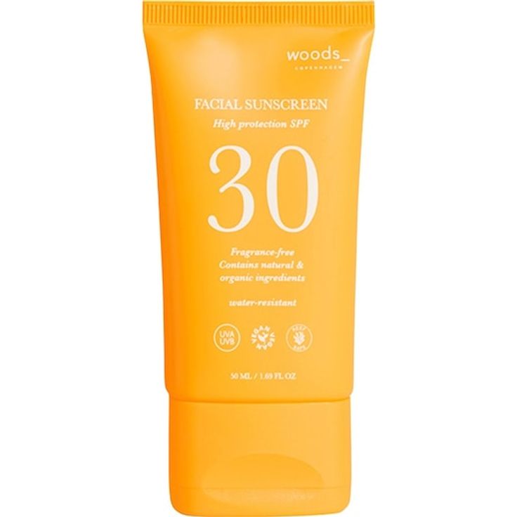 Woods Copenhagen Facial Sunscreen SPF30, Duftfreie, wasserfeste Sonnencreme für alle Hauttypen, 50 ml