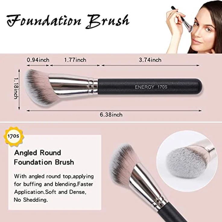 ENERGY 3-in-1-Make-up-Pinsel-Set mit tragbarer Reisetasche, einschließlich Foundation-Pinsel und Concealer-Pinsel – Bild 4