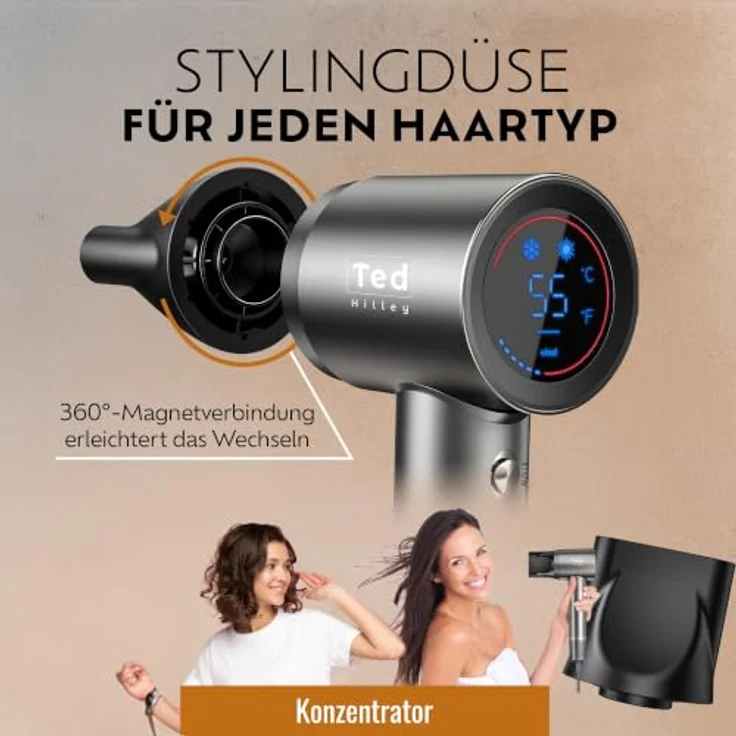 Ted Hilley VelvetDry Ionischer Haartrockner mit 500 Mio. Ionen, 5 Temperaturstufen, Thermo-Control, Anti-Frizz und Schnelltrocknung – Bild 8