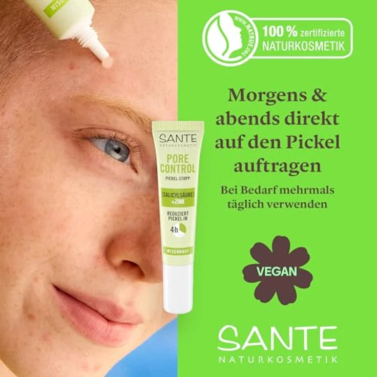 SANTE Pore Control Pickel Stopp, 15ml Soforthilfe gegen Pickel & Unreinheiten, mit Salicylsäure & Zink, vegan & dermatologisch getestet – Bild 4