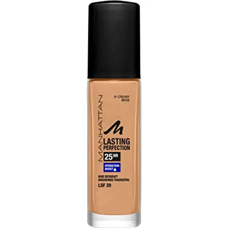 Manhattan Lasting Perfection 25 Stunden Make up, Creamy Beige 61, feuchtigkeitsspendende Foundation, langanhaltend, hohe Deckkraft, für einen makellosen Teint, 30 ml