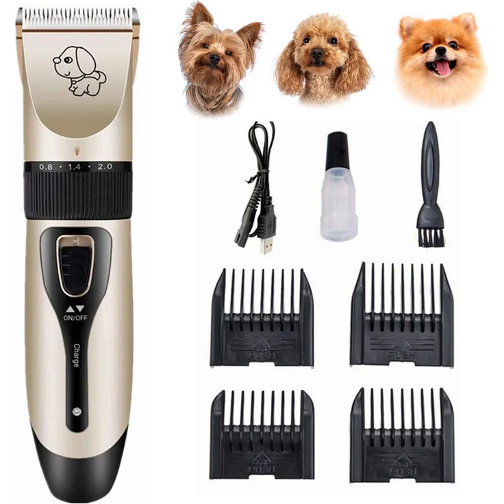 INF Hundeschermaschine, vibrationsarm mit titanium- und keramikbeschichteten Klingen, Schwarz/Gold, kabellos mit 4 Distanzkämmen
