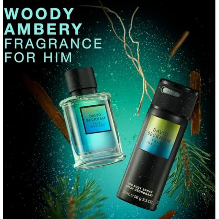 David Beckham True Instinct Geschenkbox, Eau de Parfum 50 ml und Deodorant Spray 150 ml, holziger bernsteinfarbener Duft für Ihn – Bild 3