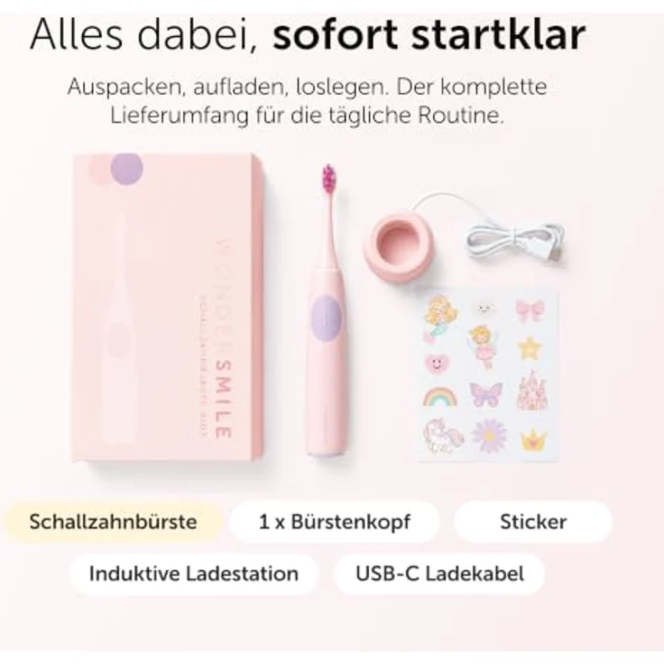 WonderSmile Wondersmile Kids Schallzahnbürste Fairy Rose - elektrische Zahnbürste ab 3 Jahren, 2 Putzmodi, 30 Tage Akku, induktive Ladestation – Bild 9