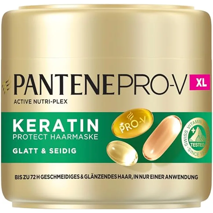 Pantene Pro-V Glatt & Seidig Keratin Protect Haarmaske 500ml, Intensivmaske für krauses, trockenes Haar, bis zu 72 Stunden glattes, glänzendes Haar, mit Pro-V Formel und Active Nutri-Plex