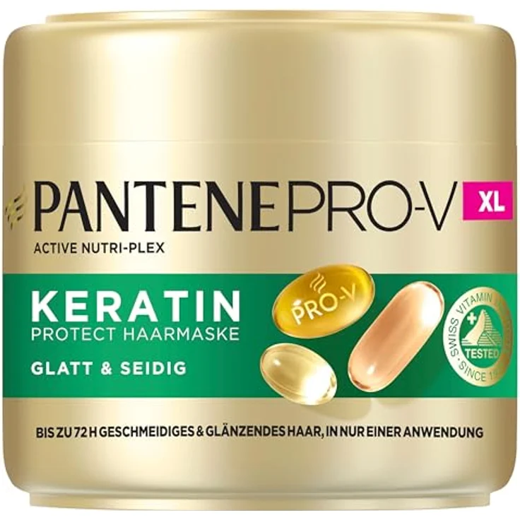 Pantene Pro-V Glatt & Seidig Keratin Protect Haarmaske 500ml, Intensivmaske für krauses, trockenes Haar, bis zu 72 Stunden glattes, glänzendes Haar, mit Pro-V Formel und Active Nutri-Plex – Bild 1