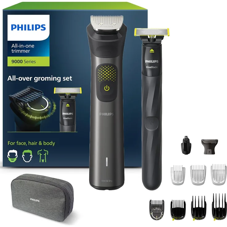 Philips Multigroom Serie 9000 MG9530/15, 13-in-1 Barttrimmer und Haarschneider, wasserfest, 27 Längenschritte, ergonomischer Griff, Schnellladung