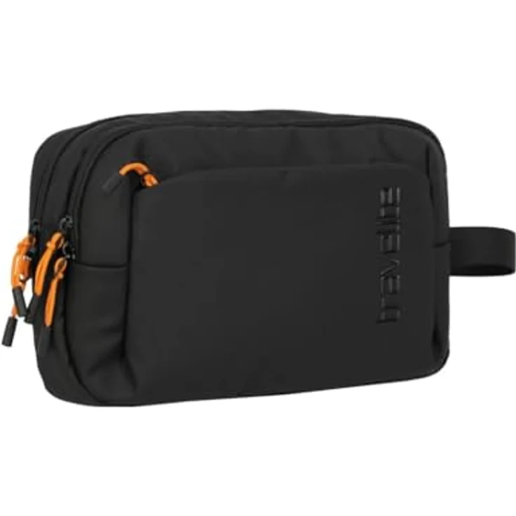 travelite Briize Kosmetiktasche, Technisches Gewebe, Schwarz, Maße 25 x 17 x 10 cm, Fach mit Lasche und Magnet-Knopffach – Bild 2
