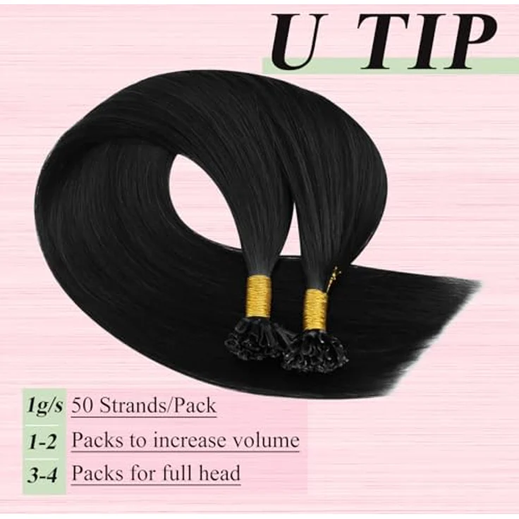 YoungSee U Tip Haarverlängerungen, Echthaar Schwarz 40 cm, Keratin Bondings für müheloses Volumen und natürliche Integration, 50g – Bild 4