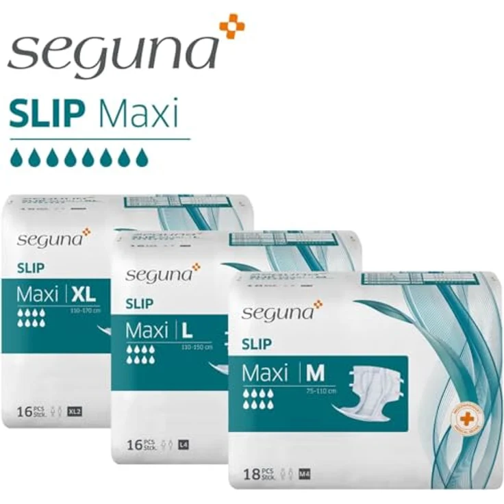 Seguna SEGUNA Slip Maxi, Inkontinenz Windeln für Erwachsene, Frauen, Männer, XL,  Beutel 16 Stück, sehr schwere Blasen- und Stuhlinkontinenz, Saugleistung 3.900 ml - 4.100 ml – Bild 2