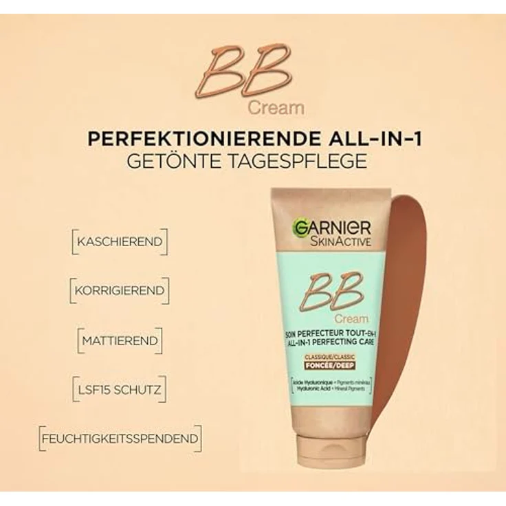 Garnier SkinActive BB Cream Classic Perfektionierende All-In-1 Pflege Dunkel mit LSF 15 Aloe Vera und Hyaluronsäure, 50 ml – Bild 5