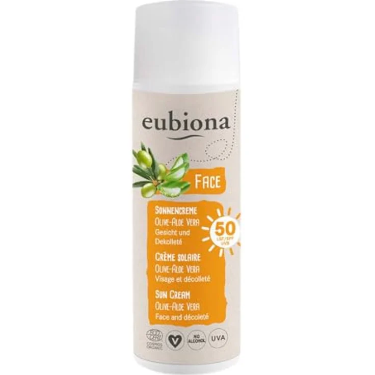 Eubiona Sonnencreme LSF50, Olive-Aloe Vera, 50ml, 100% natürlichen Ursprungs, sofort wirksam und wasserfest