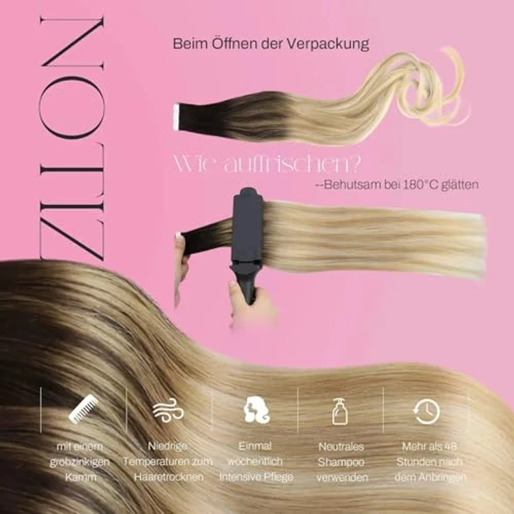 Moresoo Invisible Tape Extensions, 35 cm Echthaar Haarverlängerung in Dunkelbraun bis Karamellblond mit Platinblond, 20 Stück, 50g/Pack, seidig gerade #2/27/613 – Bild 5