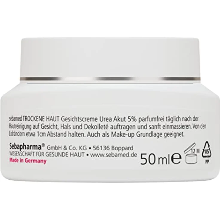Sebamed Gesichtscreme Parfumfrei Urea Akut 5%, lindert spürbar Spannungsgefühl, Schuppung und Rauheit bei trockener Haut, für Männer und Frauen, ohne Parfum, 50 ml – Bild 4