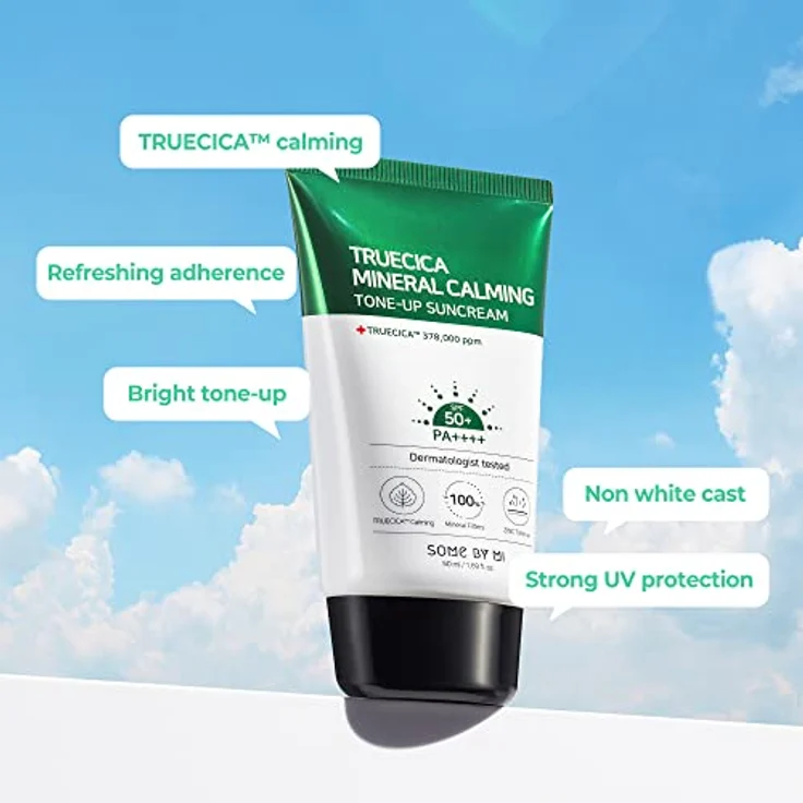 SOME BY MI Truecica Mineral Calming Tone-Up Sonnencreme / SPF50+, PA+++++ / 1,69 Unzen, 50 ml/Aufhellende und beruhigende Wirkung/Milder Sonnen- und UV-Schutz-Sonnenschutz – Bild 4