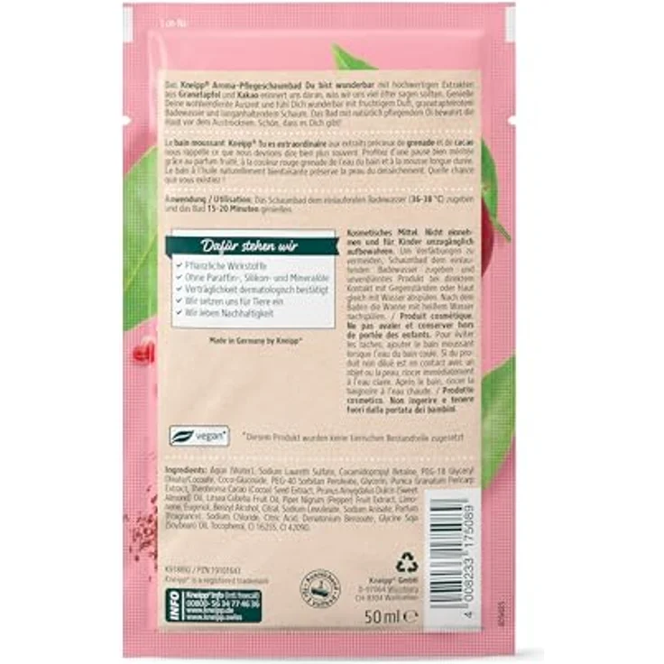 Kneipp Aroma-Pflegeschaumbad Du bist wunderbar - Badezusatz mit Granatapfel und Kakao - Vegan - 50ml – Bild 2