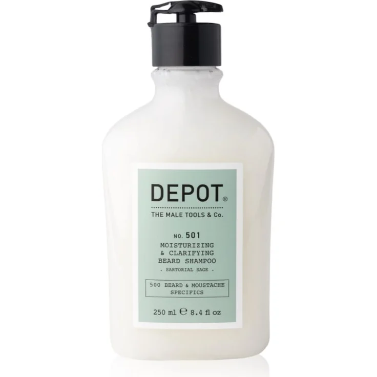 Depot 500 BEARD & MOUSTACHE SPECIFICS NO. 501, hydratisierendes & klärendes Bartshampoo, 250 ml, fördert gesunden Bartwuchs, hinterlässt keine Rückstände